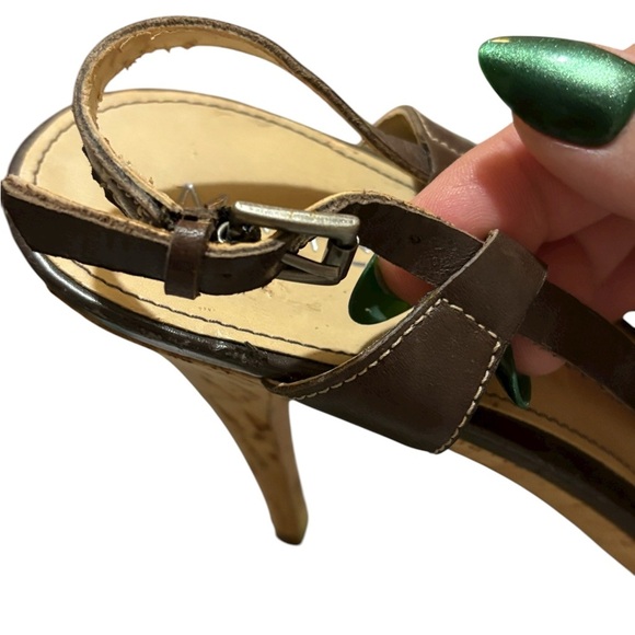 Marc Fisher Women’s 8.5 Brown Leather Cork Platform Slingback Heels Shoes - Picture 12 of 12